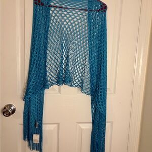 Blue Crochet Mesh Throw with Fringe - Home Accents